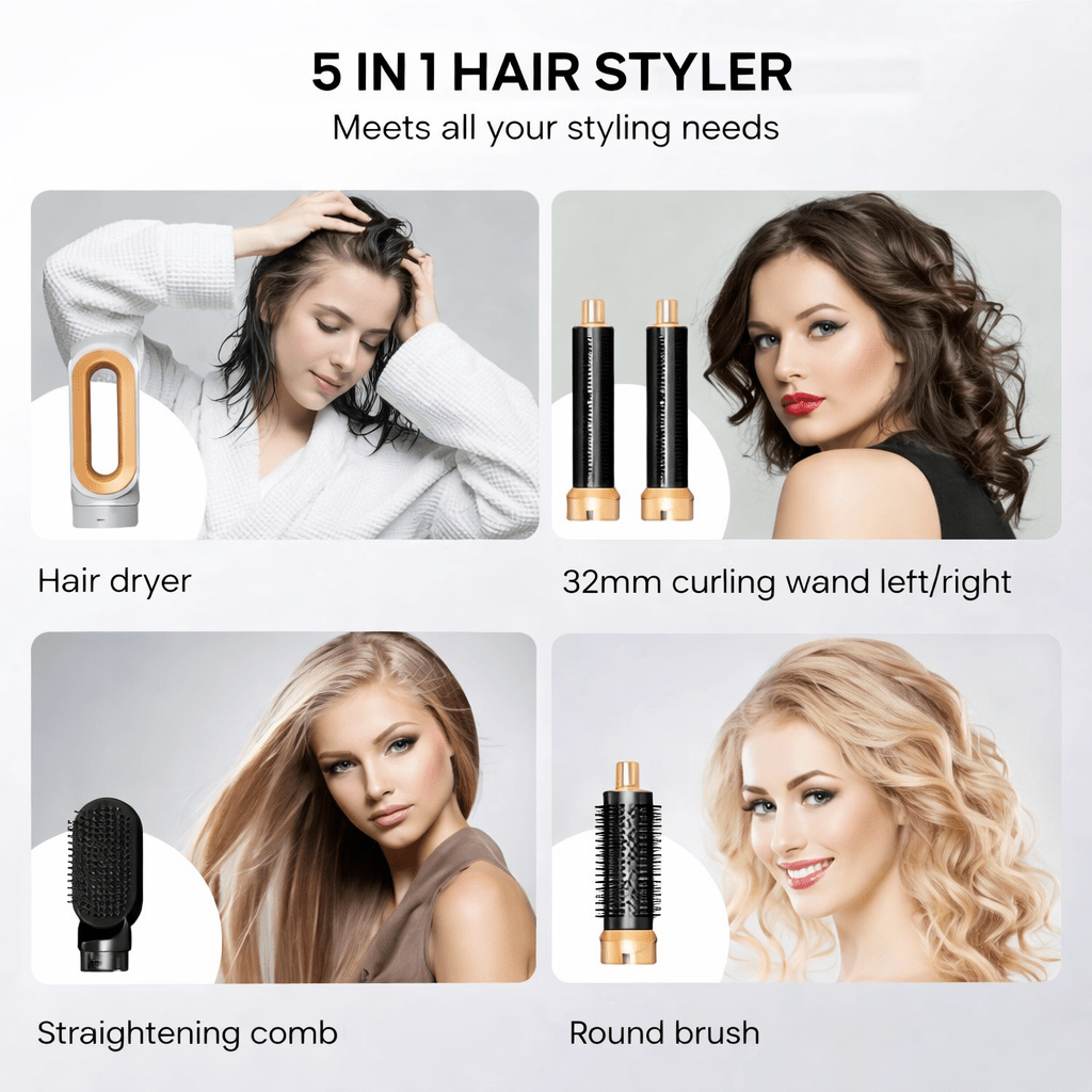 Dryliss® 5 - in - 1 Hair Styler – Ionic Hot Air Brush for Dry, Curl & Volume - Dryliss® -  - 