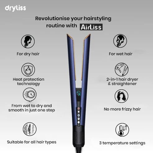 Dryliss™ AirLiss – 2 - in - 1 Hair Straightener with Blow - Dry Function & Ionic Technology - Dryliss® -  - 